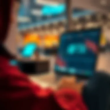 A person browsing a cryptocurrency exchange on a laptop, looking to buy IOTA in the UK, with IOTA logo visible on the screen.
