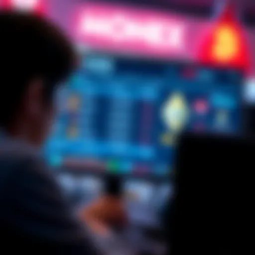 A young person looking at a computer screen displaying Monero and cryptocurrency exchange options