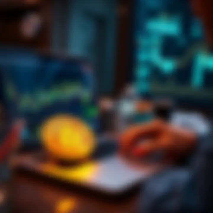 Person analyzing Bitcoin price trends on a laptop with graphs and charts