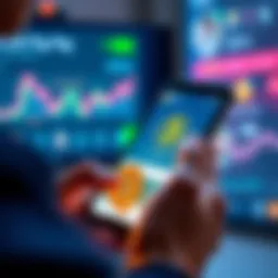 A person using Google Pay on a smartphone to purchase Bitcoin, with a digital wallet display in the background