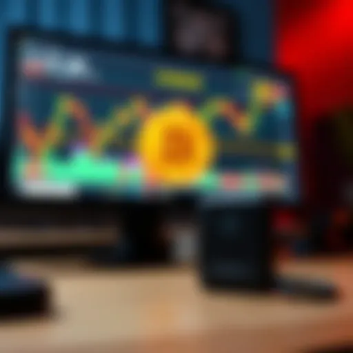 A visual guide showing a computer screen displaying Bitcoin charts and a Ledger USB device for secure storage.