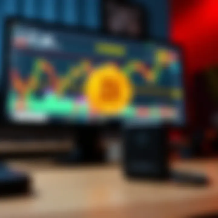 A visual guide showing a computer screen displaying Bitcoin charts and a Ledger USB device for secure storage.