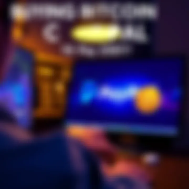 A person using PayPal to buy Bitcoin on their computer screen with Coinbase logo visible