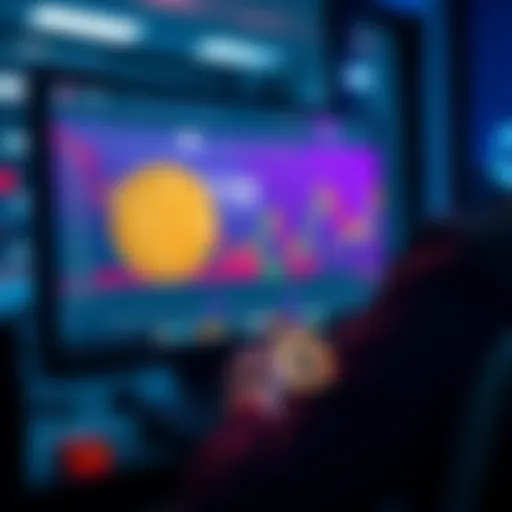 A computer screen displaying a cryptocurrency trading platform with Bitcoin prices