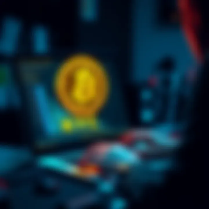 A person making a Bitcoin purchase online without identity verification, showing a laptop and Bitcoin symbol