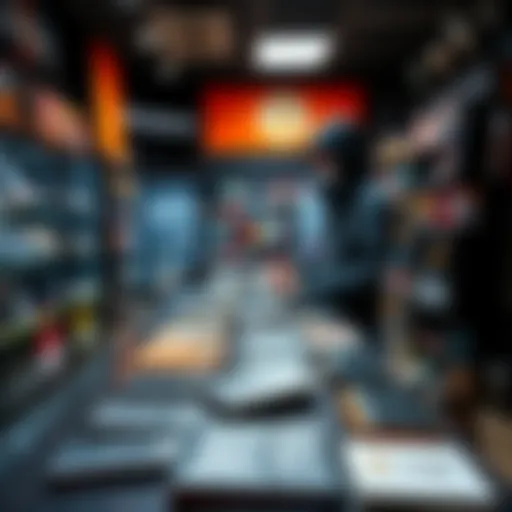 A person shopping for Trezor and Ledger hardware wallets in a store in Thailand, Vietnam, or the Philippines, displaying various wallets on a table.