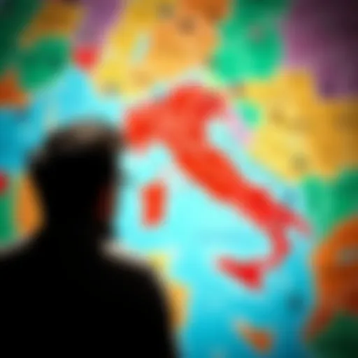 Buying Territories in Italy A person looking at a map of Italy, considering possible territory investments