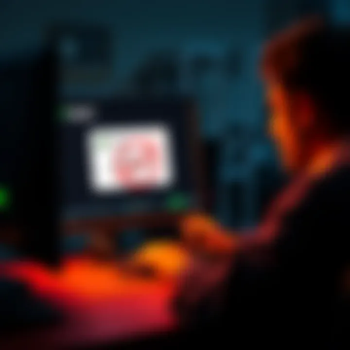 A frustrated Bybit user looking at a computer screen showing a banned account notification and locked funds message, reflecting the struggle to contact support for assistance.