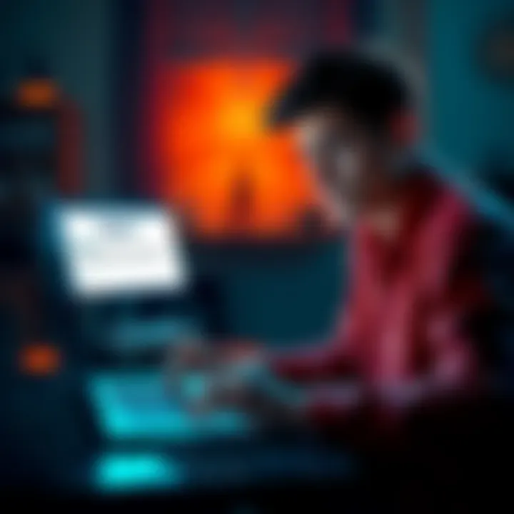 A person looking worried while using a laptop, showing a notification of account restriction on Bybit platform.