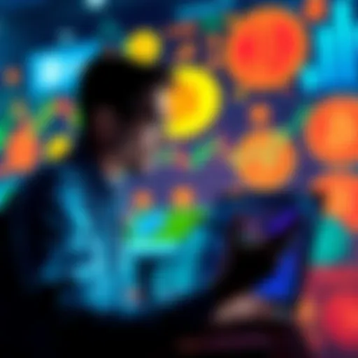 A person analyzing cryptocurrency charts on a laptop with Bitcoin symbols in the background, comparing BYDFi, Strike, and Robinhood exchanges.