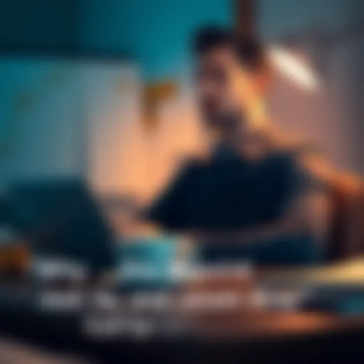A person sitting at a desk, calmly reviewing investment charts on a laptop, with a relaxed expression. A coffee cup sits beside them, symbolizing a composed approach to investing.