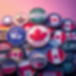 Various badges symbolizing Canada, its provinces, and cities displayed together