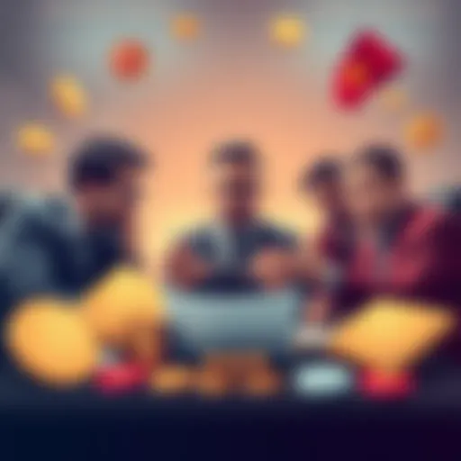 A group of Canadian crypto traders discussing regulations with worried expressions, surrounded by symbols of digital currencies and legal documents.