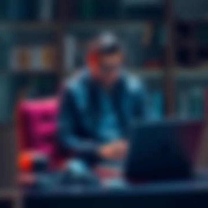 A Canadian innovator sitting with a laptop, looking concerned about fraud and hacking issues in technology.