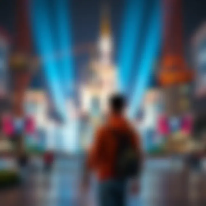 A surprised Canadian visitor stands in front of the vast expansion area at Disney, surrounded by construction and attractions.