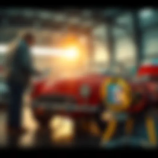 A classic car is being checked for auction readiness with a person examining its condition, highlighting the importance of seller history.