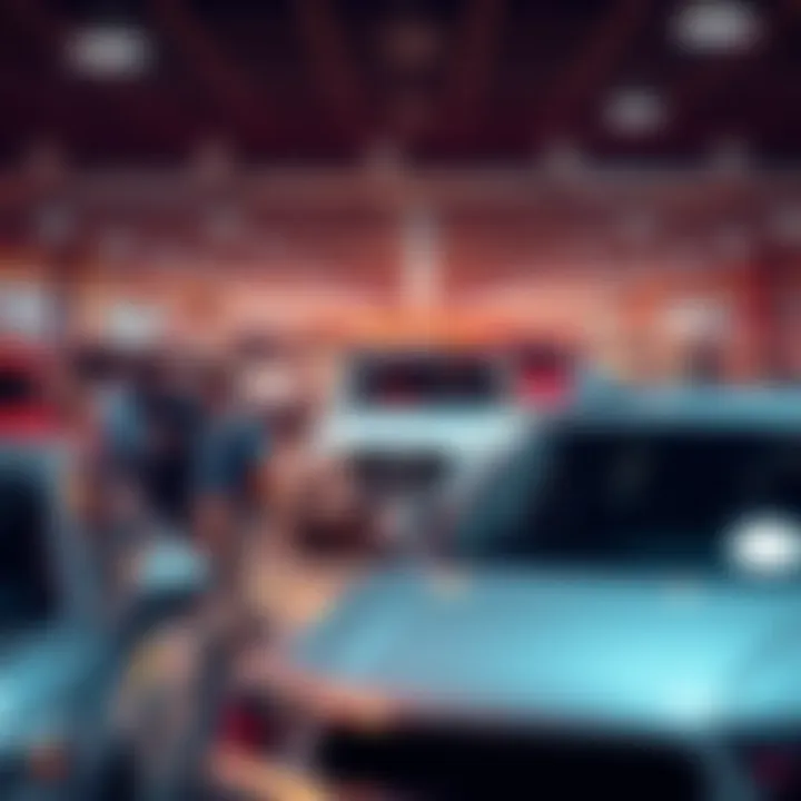 A lively online car auction with bidders actively participating, showcasing various vehicles for sale.