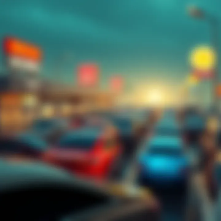 A car dealership lot filled with various cars, showcasing a mix of prices and dealer signage, reflecting concerns about dealer influence on listings.