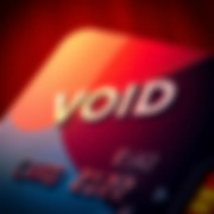 A close-up of a credit card with the word VOID printed across it in bold letters, indicating it is invalid.