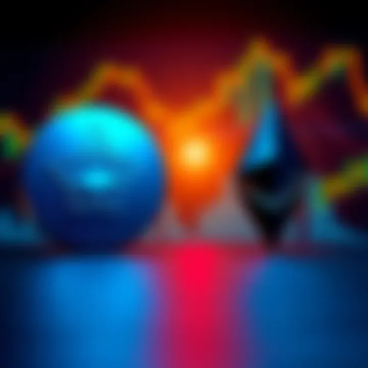 A visual comparison of Cardano and Ethereum logos with investment graphs in the background