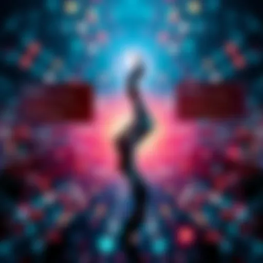 A visual representation of the Cardano blockchain split caused by a transaction error, with digital elements showing error notifications and a split in the network.