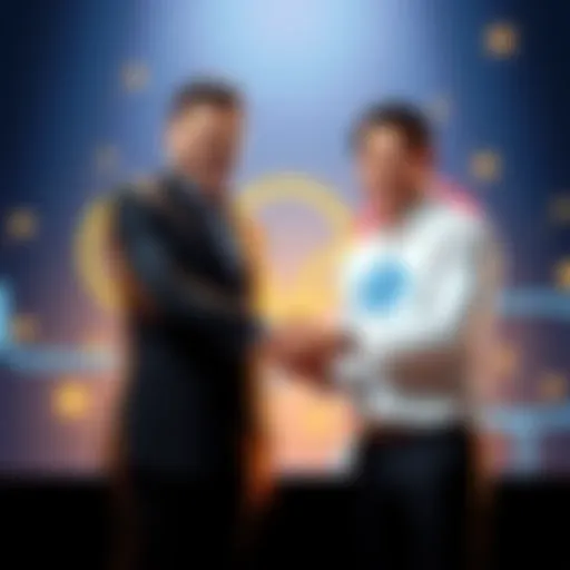 Representatives from Cardano Foundation and Brazilian Olympic Committee shake hands to signify partnership. Background includes Olympic rings and blockchain graphics.