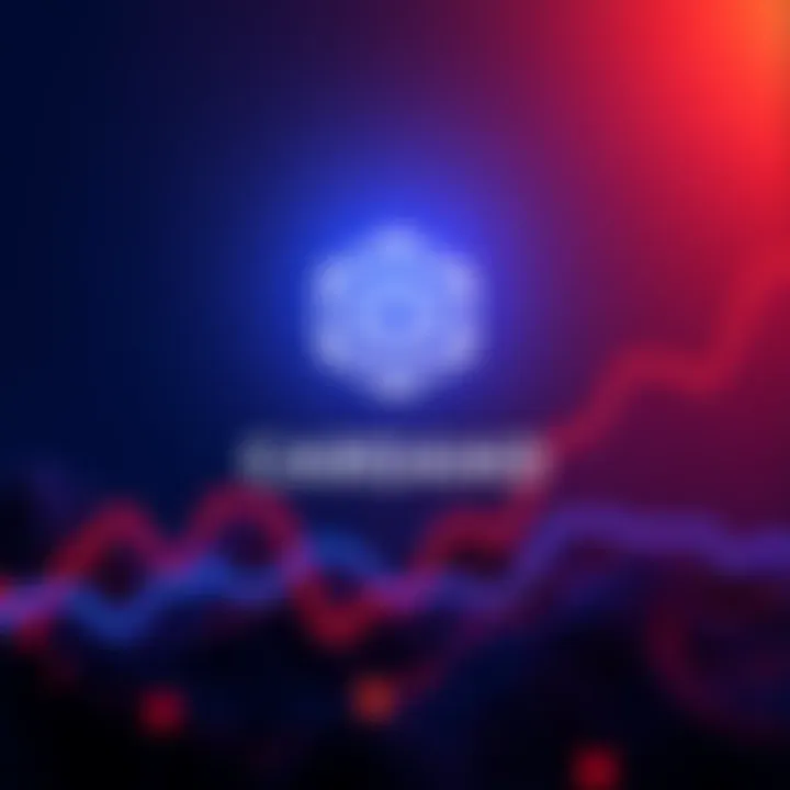 Cardano logo with a downward trend line showing market decline and governance challenges