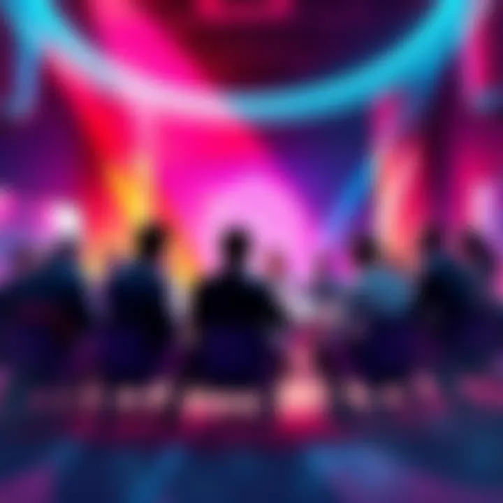A group of people debating about Cardano's future and leadership in a vibrant setting.