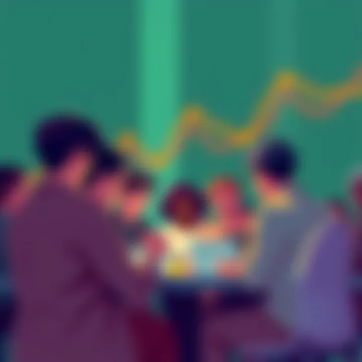 Illustration of people discussing Cardano's market strategies and rumors in 2026