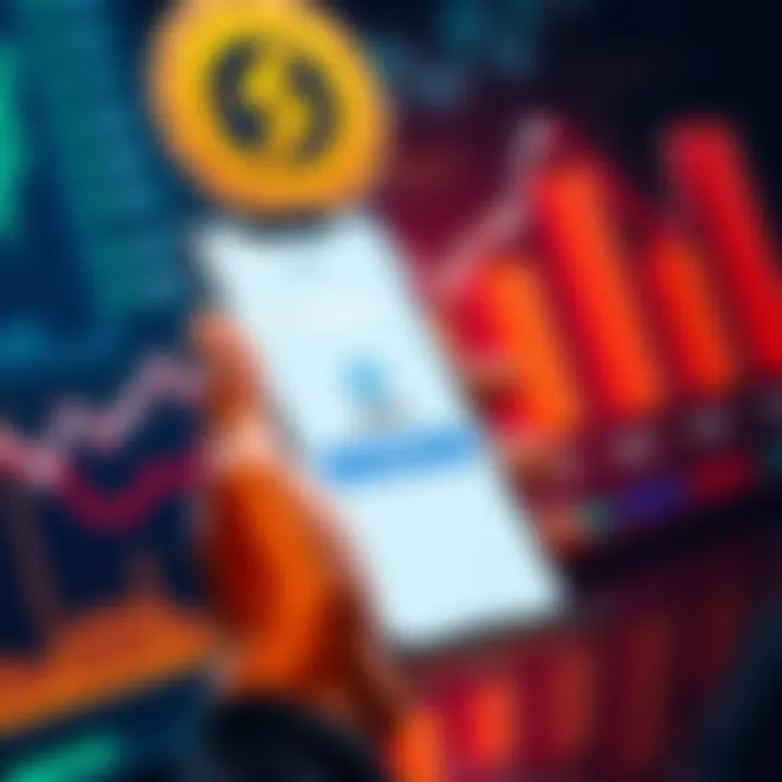 A person using a smartphone to withdraw USDC from Coinbase to a bank account with financial symbols in the background.