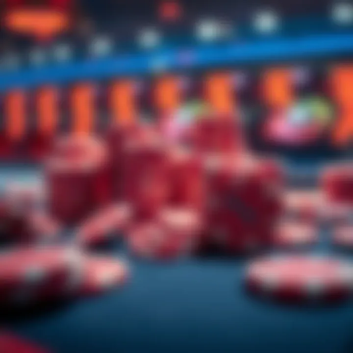 A visual representation of casino chips and digital currency symbols blending on a table, showcasing the integration of gambling and DeFi liquidity pools.