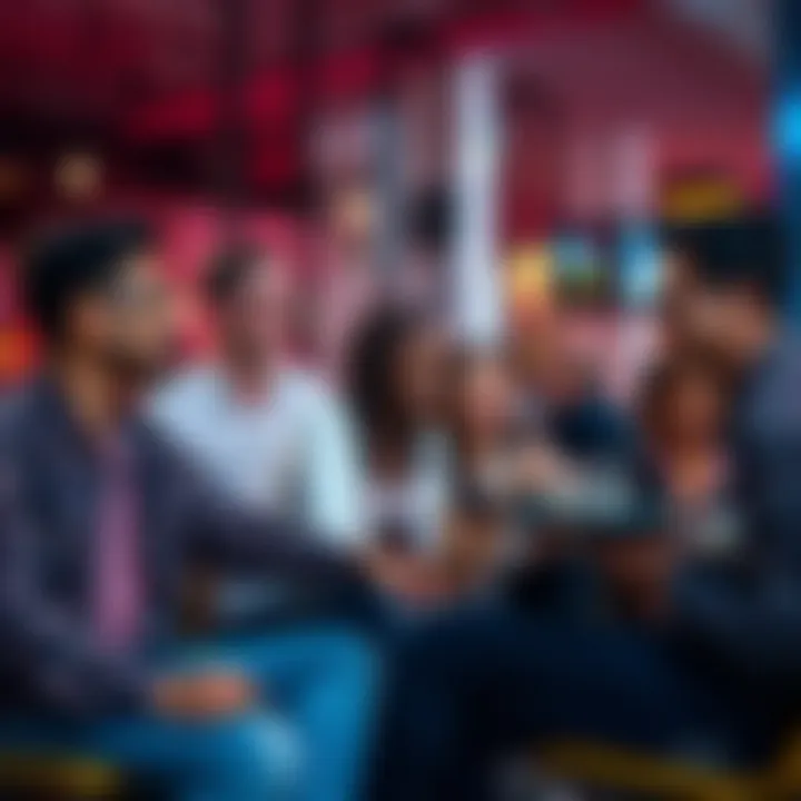 A diverse group of people sitting together, smiling and chatting casually over coffee.
