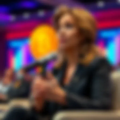 Cathie Wood speaking at a conference about Bitcoin reaching $750K while ARK Investments sells shares.