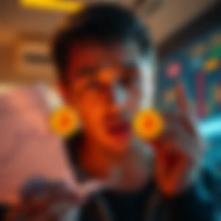 A person looking worried while holding a chart showing Bitcoin prices fluctuating