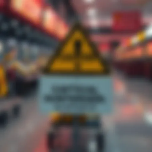 A warning sign in front of game carts filled with hunter XP envelopes, indicating danger due to a glitch.
