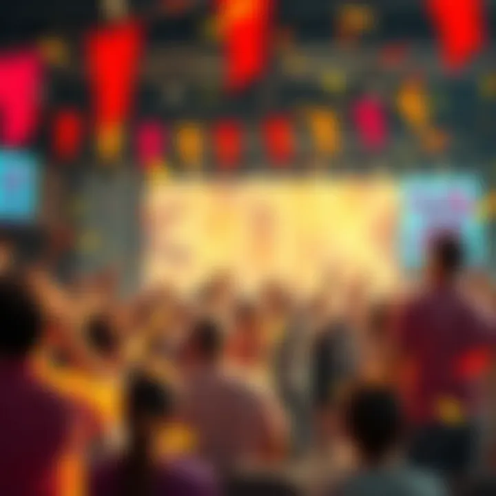 People celebrating the achievement of the 30K milestone with banners and confetti in a lively setting