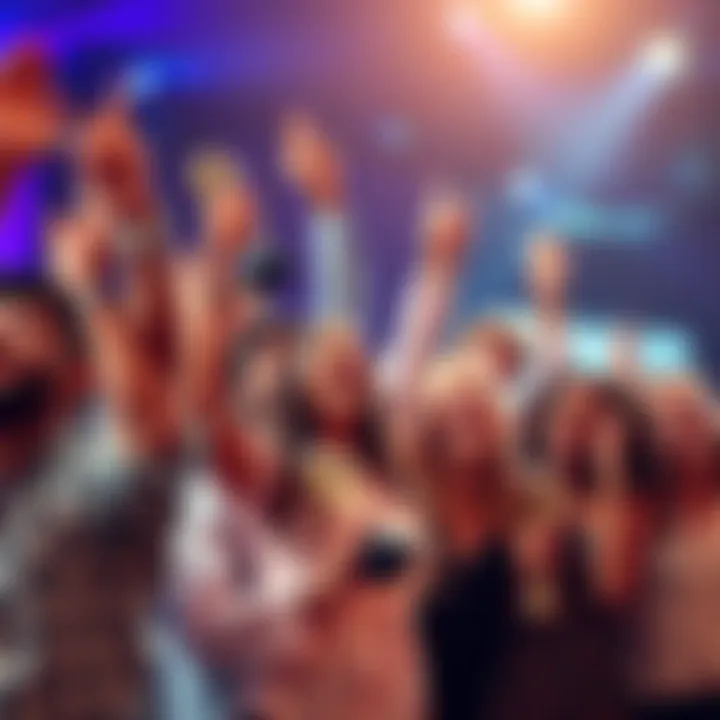 A diverse group of people joyfully celebrating an award ceremony, holding trophies and smiling in a bright setting.