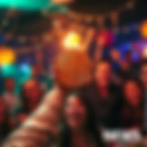 A person holds a Bitcoin symbol with a big smile, surrounded by friends at a celebration party, showing joy and community support.