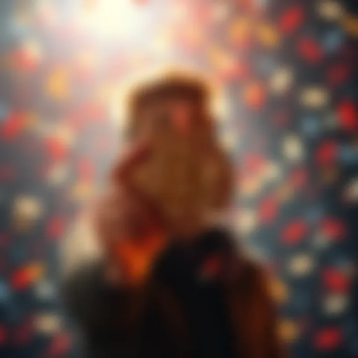 A happy person holding a Bitcoin symbol with confetti in the background to represent joy and celebration of achieving 0.5 BTC