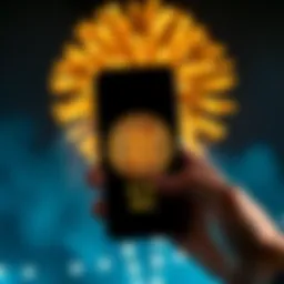 Celebrating Bitcoin Milestone A person holding a smartphone displaying a Bitcoin logo with a celebratory background.
