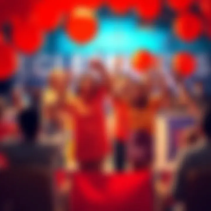 People celebrating the milestone of 400 AB in local forums with balloons and banners, showing enthusiasm and joy.