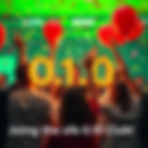 A group of people celebrating together with confetti and balloons, showcasing their excitement for reaching a milestone