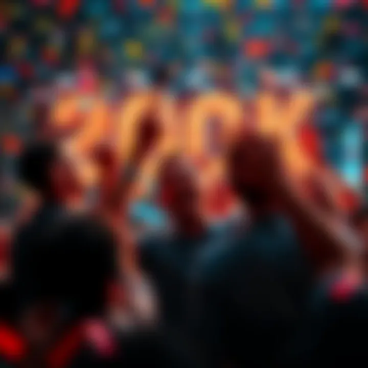 People celebrating the milestone of 200,000 shares with confetti and happy expressions.