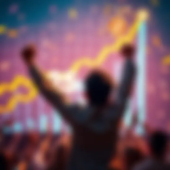 Celebration of 25 Million $VRA A person celebrating success with a graph showing 25 million $VRA achievement in the background