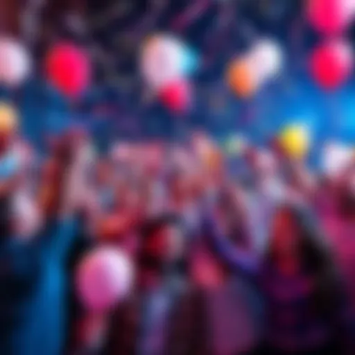 A group of enthusiastic people celebrating reaching the 500 club milestone with balloons and confetti.