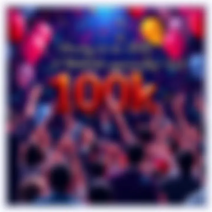 People celebrating the nearing achievement of 100,000 with confetti and balloons.