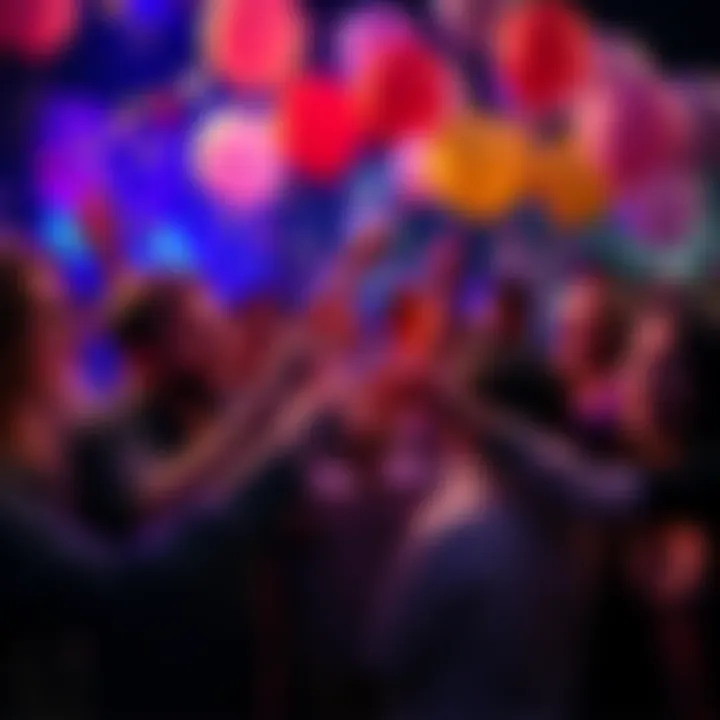 Celebration of Achievement People celebrating a milestone with balloons and confetti, smiling and toasting with drinks