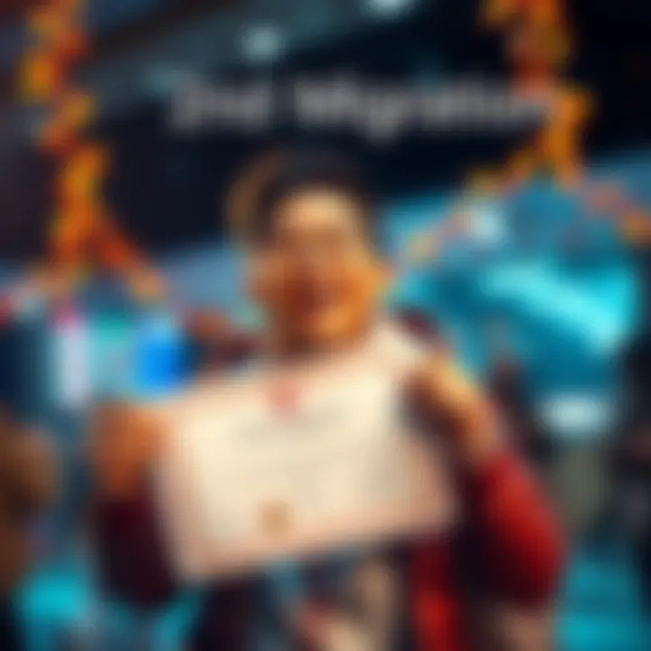 A person joyfully celebrating their second migration achievement, holding a locked migration certificate with a big smile.