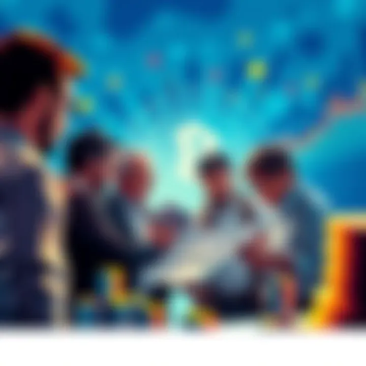 A group of people analyzing documents related to Celsius Network claims, with a digital currency theme in the background.