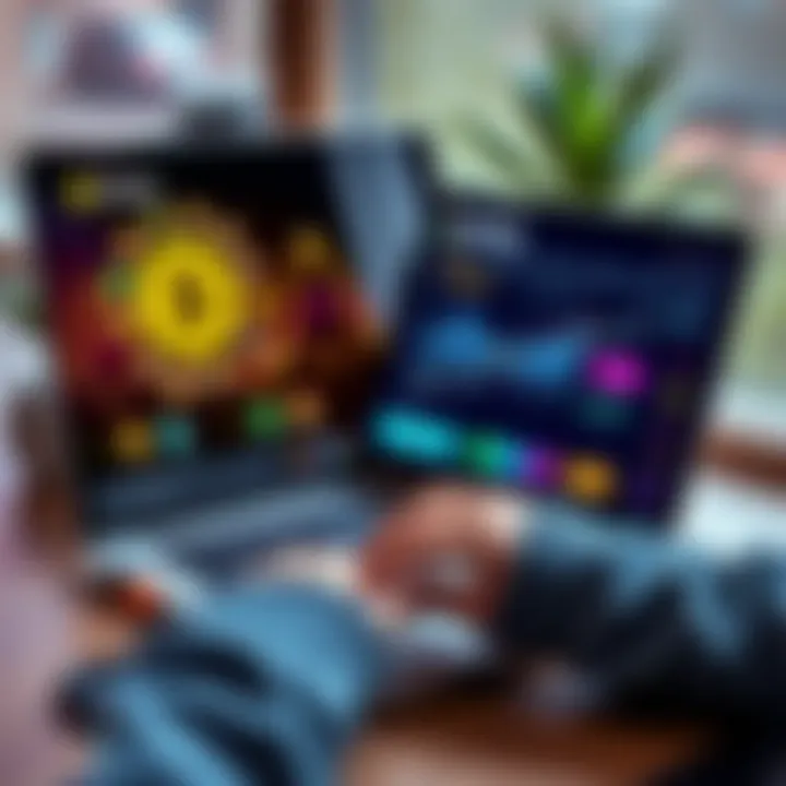 A person entering Celsius distribution data into the Koinly app on a laptop, with crypto-related icons on the screen.